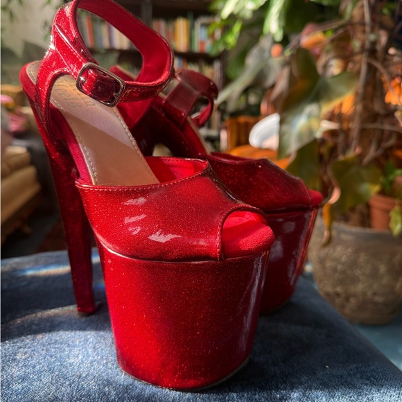Hella Heels Shoes - Hella Heels The Glitterati 8inch Stilettos Glamorous Red Platform Heels